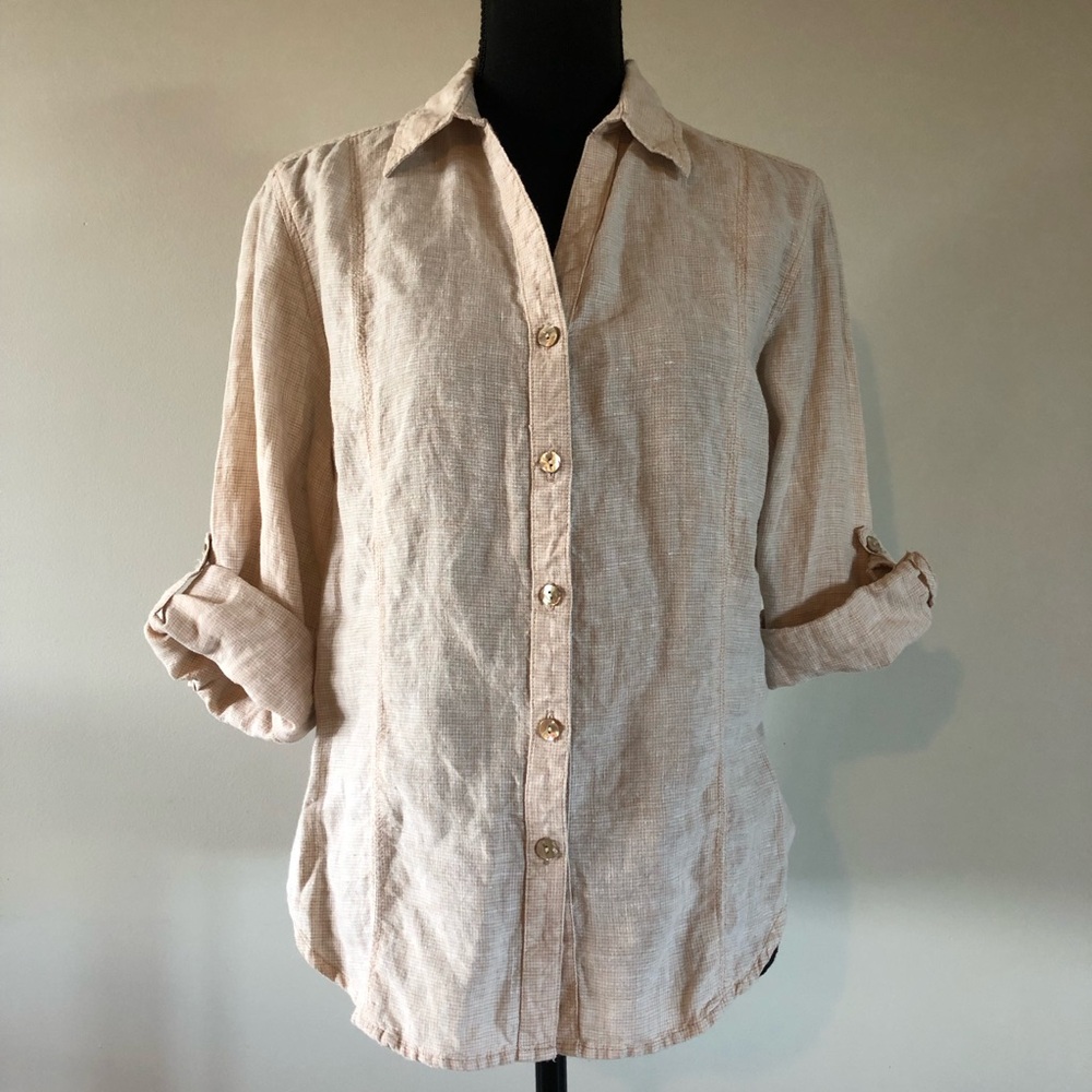 Women’s Fresh Produce Beige Button-Up Linen Shirt size S